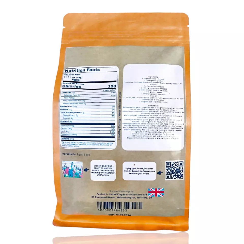 Eatsome Egusi Seeds 500g – Authentic Hand-Peeled Whole Melon Seeds from West Africa – High Protein, Perfect for Egusi Soup & African Stews